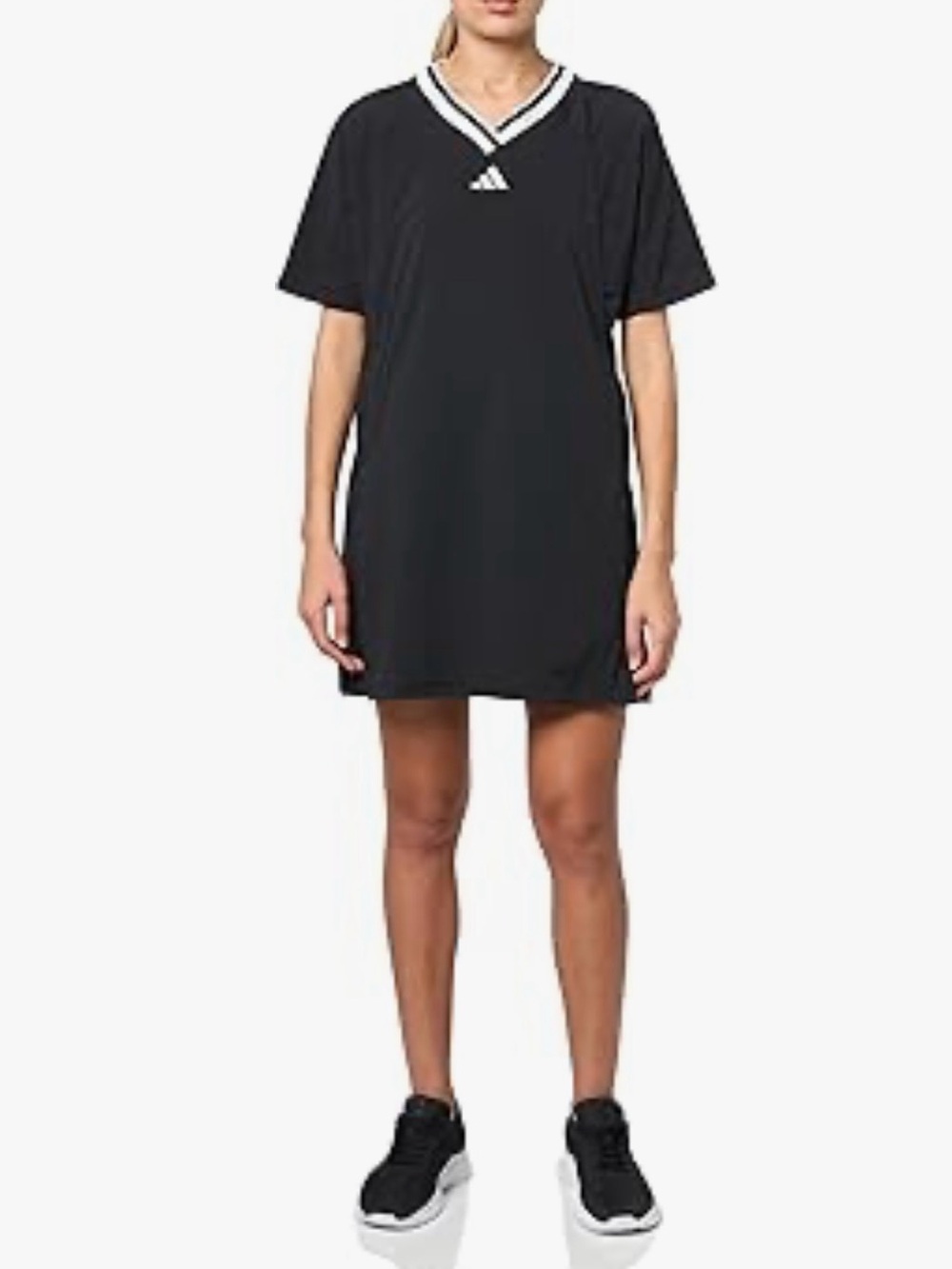 Adidas Black V-Neck Athletic Tee Dress with White Trim